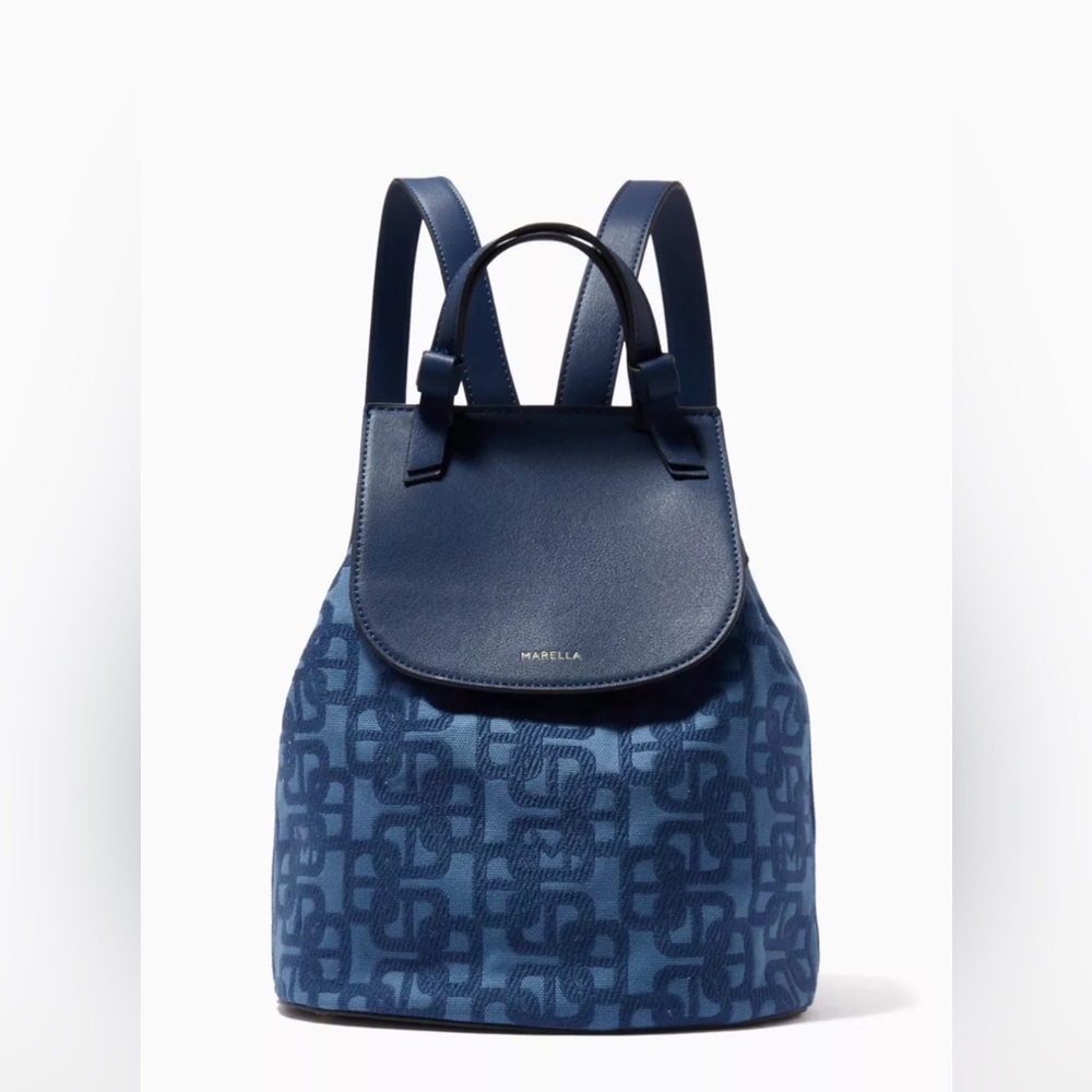 Marella/Max Mara/Blue Backpack with Leather Trim and Monogram/New with tag